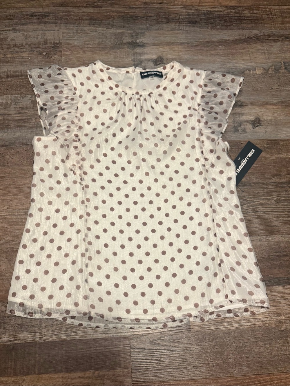 Karl Lagerfeld Cream Blouse with Brown Polka Dots - Picture 3 of 9